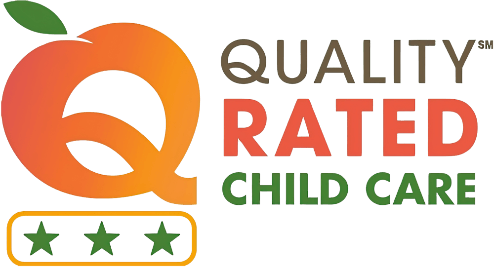 Georgia's "Quality Rated Child Care" logo features a peach-shaped "Q," and three green stars, indicating Starlight achieves this rating.