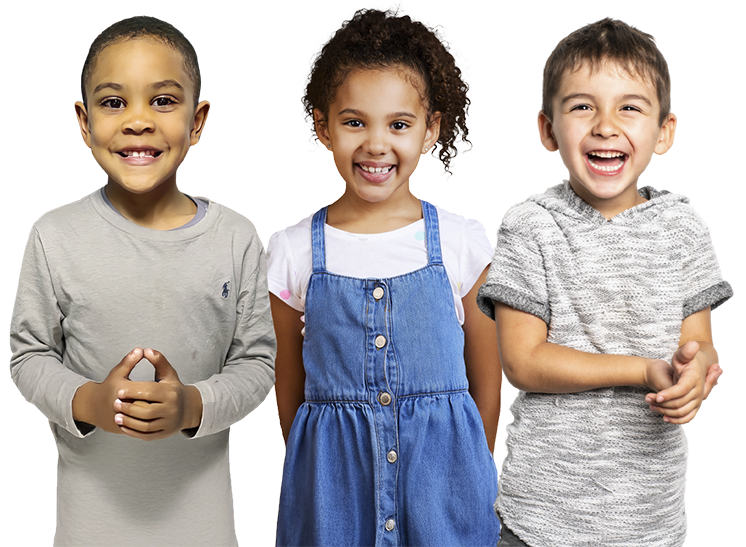 A group of smiling children showcases their happiness and excitement.